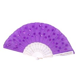blancho bedding Foldable Raw Silk Printing Folding Fan LG-306-SEQUIN-PURPLE-2PC