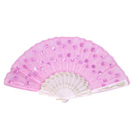 blancho bedding Foldable Raw Silk Printing Folding Fan LG-306-SEQUIN-LIGHT-PINK-2PC