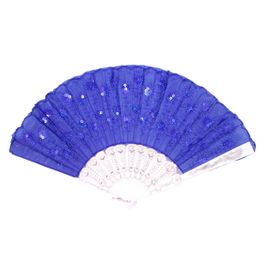 blancho bedding Foldable Raw Silk Printing Folding Fan LG-306-SEQUIN-BLUE-2PC