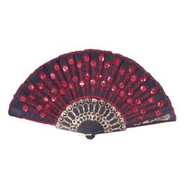 blancho bedding Foldable Raw Silk Printing Folding Fan LGBLK-306-SEQUIN-RED-2PC