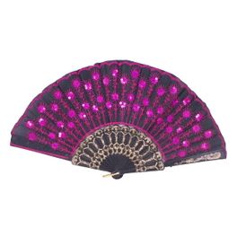 blancho bedding Foldable Raw Silk Printing Folding Fan LGBLK-306-SEQUIN-PINK-2PC