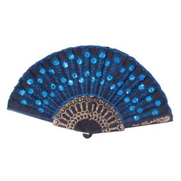blancho bedding Foldable Raw Silk Printing Folding Fan LGBLK-306-SEQUIN-BLUE-2PC