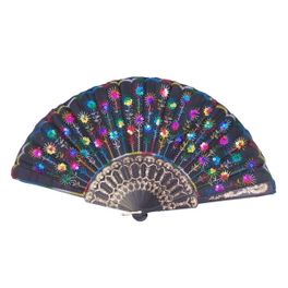 blancho bedding Foldable Raw Silk Printing Folding Fan LGBLK-306-SEQUIN-MULTI-2PC