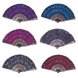 blancho bedding Foldable Raw Silk Printing Folding Fan LGBLK-306-SEQUIN-BLACK-MIXED-4PC