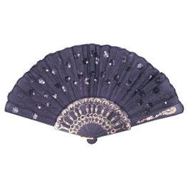 blancho bedding Foldable Raw Silk Printing Folding Fan LGBLK-306-SEQUIN-BLACK-2PC