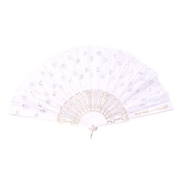 blancho bedding Foldable Raw Silk Printing Folding Fan W-367-SEQUIN-FLOWER-WHITE-2PC