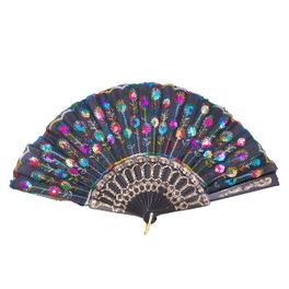 blancho bedding Foldable Raw Silk Printing Folding Fan W-367-SEQUIN-FLOWER-MULTI-2PC