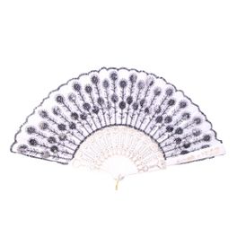 blancho bedding Foldable Raw Silk Printing Folding Fan W-367-SEQUIN-FLOWER-BLACK-WHITE-2PC