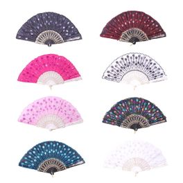 blancho bedding Foldable Raw Silk Printing Folding Fan W-367-SEQUIN-FLOWER-MIXED-8PC