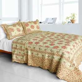blancho bedding [Foliflora] Cotton 3PC Vermicelli-Quilted Printed Quilt Set (Full/Queen Size)