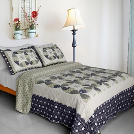 blancho bedding [Francesca] Cotton 3PC Vermicelli-Quilted Printed Quilt Set (Full/Queen Size)