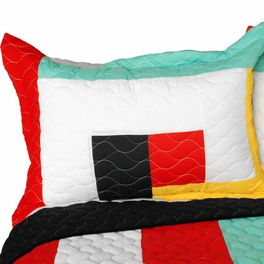 Blancho Bedding [Franceschi] Vermicelli-Quilted Patchwork Geometric Quilt Set Full/Queen