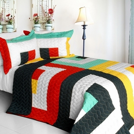 blancho bedding [Franceschi] Vermicelli-Quilted Patchwork Geometric Quilt Set Full/Queen