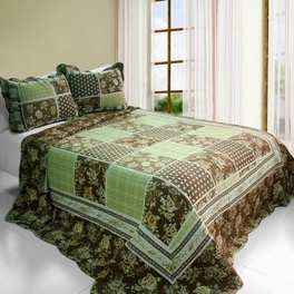 blancho bedding [Free Life] Cotton 3PC Vermicelli-Quilted Printed Quilt Set (Full/Queen Size)