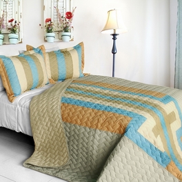 blancho bedding [Free Sunday] 3PC Vermicelli-Quilted Patchwork Quilt Set (Full/Queen Size)