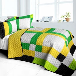 blancho bedding [Fresh Field] 3PC Vermicelli - Quilted Patchwork Quilt Set (Full/Queen Size)