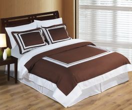 blancho bedding Full/Queen 3-PC Wrinkle Free Egyptian cotton Hotel Chocolate/White Duvet cover set