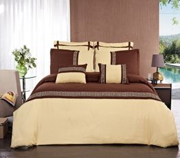 blancho bedding Full/Queen Astrid Gold/Chocolate Embroidered 7 Piece Duvet Cover Set