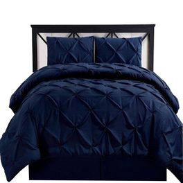 blancho bedding Full Size navy Oxford Double Needle Luxury Soft Pinch Pleated Comforter Set