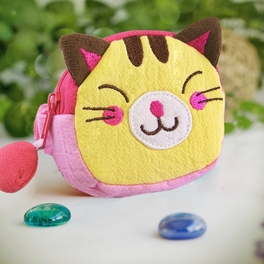 Blancho Bedding [Funny Cat] Embroidered Applique Fabric Art Wrist Wallet / Coin Purse / Wrist Pack (2.7*3.4)