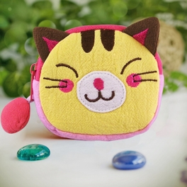 blancho bedding [Funny Cat] Embroidered Applique Fabric Art Wrist Wallet / Coin Purse / Wrist Pack (2.7*3.4)