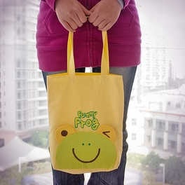 blancho bedding [Funny Frog] Embroidered Applique Kids Fabric Art Kids Tote Bag / Shopper Bag (9.5*10.6*2.1)