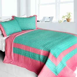 blancho bedding [Geek In The Pink] Cotton 3PC Vermicelli-Quilted Striped Printed Quilt Set (Full/Queen Size)