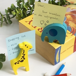 Blancho Bedding [Giraffe & Elephant] - Card Holder / Wooden Clips / Wooden Clamps / Animal Clips