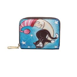blancho bedding Girl Cute Mini Coin Purse Zipper Card Pack Short Wallet(Moon Cat)