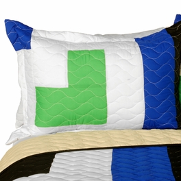 Blancho Bedding [Glass Island] 3PC Vermicelli-Quilted Patchwork Quilt Set (Full/Queen Size)
