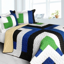 blancho bedding [Glass Island] 3PC Vermicelli-Quilted Patchwork Quilt Set (Full/Queen Size)