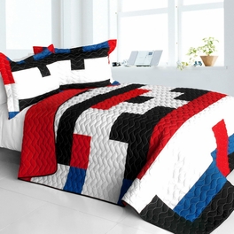 blancho bedding [Gods Determine] 3PC Vermicelli - Quilted Patchwork Quilt Set (Full/Queen Size)