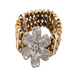 blancho bedding Gold Faceted Crystals Diamond Studded Silver Bracelet Stretchable 3 Lines