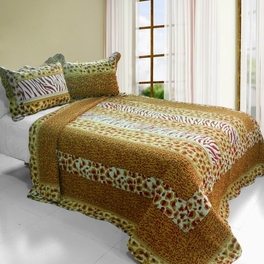blancho bedding [Golden Time] Cotton 3PC Vermicelli-Quilted Printed Quilt Set (Full/Queen Size)