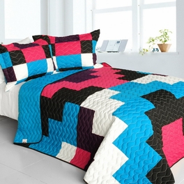 blancho bedding [Gonna Lie] Vermicelli-Quilted Patchwork Geometric Quilt Set Full/Queen
