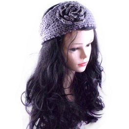 blancho bedding [GRAY] Rose Decorative Women Head Warp Crochet Winter/Autumn Headwear