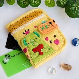 blancho bedding [Green Elephant] Embroidered Applique Fabric Art Wallet Purse / Card Holder (4.7*3.7)