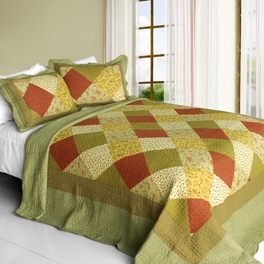 blancho bedding [Green Fields] Cotton 3PC Vermicelli-Quilted Striped Printed Quilt Set (Full/Queen Size)