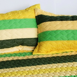 Blancho Bedding [Green World] 3PC Vermicelli-Quilted Striped Quilt Set (Full/Queen Size)