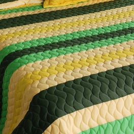 Blancho Bedding [Green World] 3PC Vermicelli-Quilted Striped Quilt Set (Full/Queen Size)