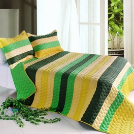 blancho bedding [Green World] 3PC Vermicelli-Quilted Striped Quilt Set (Full/Queen Size)