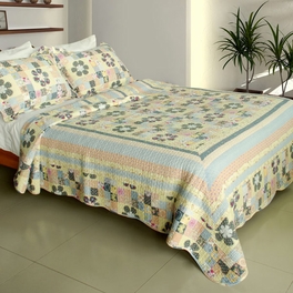 blancho bedding [Halcyon Harmony] Cotton 3PC Vermicelli-Quilted Printed Quilt Set (Full/Queen Size)