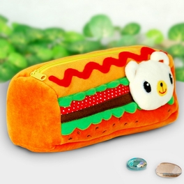 Blancho Bedding [Hamburger] Embroidered Applique Pencil Pouch Bag / Pencil Holder / Carrying Case (3.5*2.5*2.5)