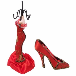 Blancho Bedding Hannah - A Dress Up Doll Necklace Display & Shoe Ring Display Jewelry Holder Combo (Red)