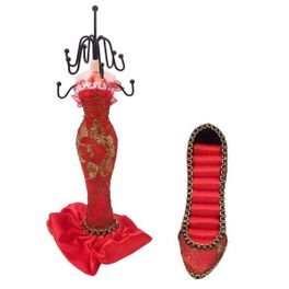 blancho bedding Hannah - A Dress Up Doll Necklace Display & Shoe Ring Display Jewelry Holder Combo (Red)