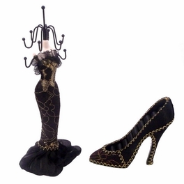 Blancho Bedding Hannah - B Dress Up Doll Necklace Display & Shoe Ring Display Jewelry Holder Combo (Black)