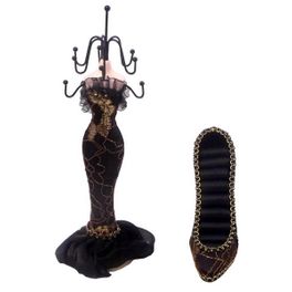 blancho bedding Hannah - B Dress Up Doll Necklace Display & Shoe Ring Display Jewelry Holder Combo (Black)