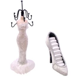 blancho bedding Hannah - D Dress Up Doll Necklace Display & Shoe Ring Display Jewelry Holder Combo (White)