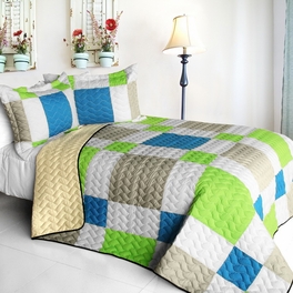 blancho bedding [Happiness Field] 3PC Vermicelli - Quilted Patchwork Quilt Set (Full/Queen Size)