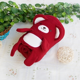 blancho bedding [Happy Bear - Dark Red] Embroidered Applique Coral Fleece Baby Throw Blanket (42.5 by 59.1 inches)